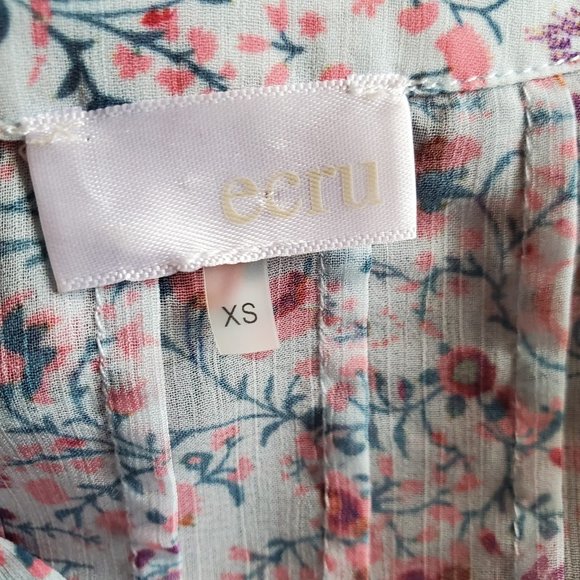 Ecru Blue Light, Airy Boho Floral Chiffon Poet Sleeve Ombre Blouse/Top XS/S - Picture 5 of 9